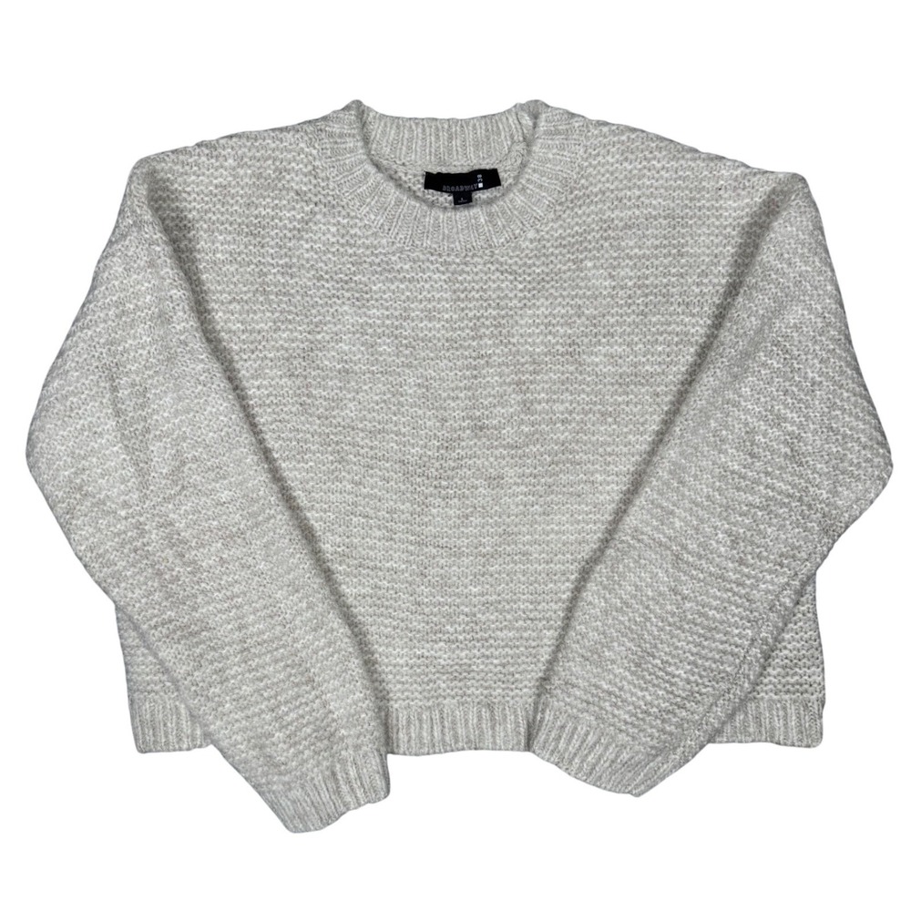 Beige Knit Sweater Pullover Crew Neck L Womens Cabincore Cozy Lagenlook Layering